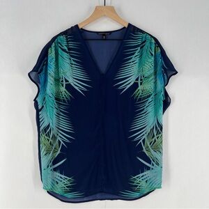Victoria's Secret Sheer Chiffon Tropical‎ Leaf Print Cap Sleeve V Neck Top Beach